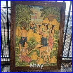 Vtg Suasa Lg Painting Ubid Bali Folk Art Master Tropical Farm Mountain READ 40