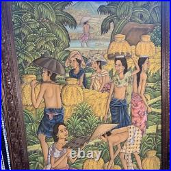 Vtg Suasa Lg Painting Ubid Bali Folk Art Master Tropical Farm Mountain READ 40