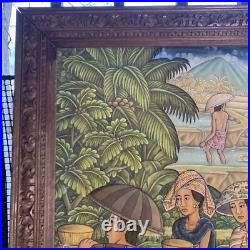 Vtg Suasa Lg Painting Ubid Bali Folk Art Master Tropical Farm Mountain READ 40