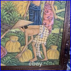 Vtg Suasa Lg Painting Ubid Bali Folk Art Master Tropical Farm Mountain READ 40