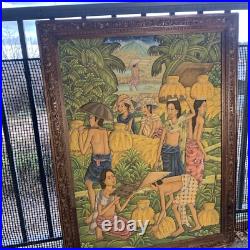 Vtg Suasa Lg Painting Ubid Bali Folk Art Master Tropical Farm Mountain READ 40