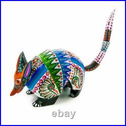 WHITE ARMADILLO Oaxacan Alebrije Wood Carving Mexican Animal Sculpture Painting