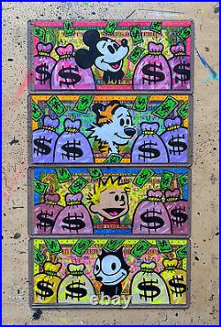 WILL STREET painting on Dollar bill / Calvin money art hobbes banksy watterson