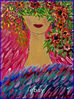 Wall Decor Original Acrylic Painting Whimsical Canvas Textured Folk Art Home