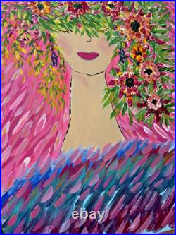 Wall Decor Original Acrylic Painting Whimsical Canvas Textured Folk Art Home
