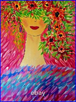 Wall Decor Original Acrylic Painting Whimsical Canvas Textured Folk Art Home