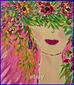 Wall Decor Original Acrylic Painting Whimsical Canvas Textured Folk Art Home