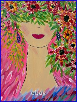 Wall Decor Original Acrylic Painting Whimsical Canvas Textured Folk Art Home
