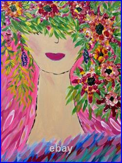 Wall Decor Original Acrylic Painting Whimsical Canvas Textured Folk Art Home