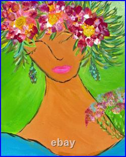 Wall Decor Original Acrylic Painting Whimsical Floral 12 X 12 Folk Art Textured