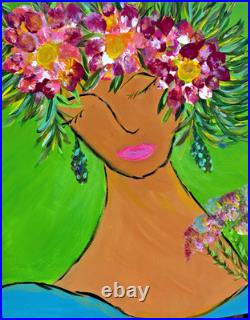 Wall Decor Original Acrylic Painting Whimsical Floral 12 X 12 Folk Art Textured