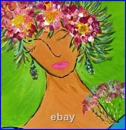Wall Decor Original Acrylic Painting Whimsical Floral 12 X 12 Folk Art Textured