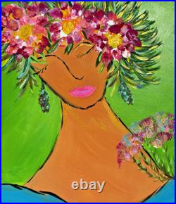 Wall Decor Original Acrylic Painting Whimsical Floral 12 X 12 Folk Art Textured