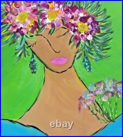 Wall Decor Original Acrylic Painting Whimsical Floral 12 X 12 Folk Art Textured