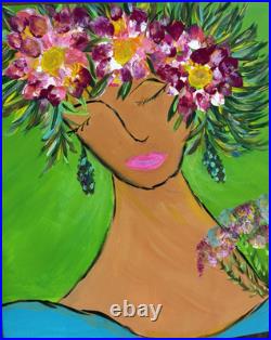 Wall Decor Original Acrylic Painting Whimsical Floral 12 X 12 Folk Art Textured