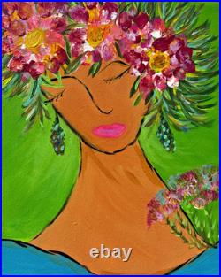 Wall Decor Original Acrylic Painting Whimsical Floral 12 X 12 Folk Art Textured