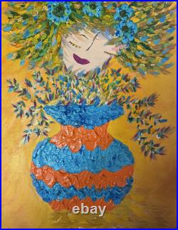 Wall Decor Textured Original Acrylic Painting Canvas Whimsical Folk Art 14 x 18