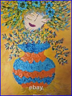 Wall Decor Textured Original Acrylic Painting Canvas Whimsical Folk Art 14 x 18