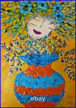 Wall Decor Textured Original Acrylic Painting Canvas Whimsical Folk Art 14 x 18