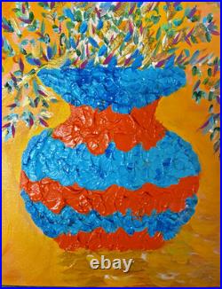 Wall Decor Textured Original Acrylic Painting Canvas Whimsical Folk Art 14 x 18