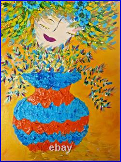 Wall Decor Textured Original Acrylic Painting Canvas Whimsical Folk Art 14 x 18