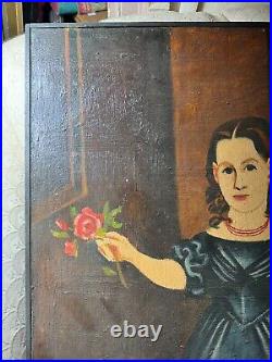 Wally Barnette (1943 2009) Folk Art Little Girl Portrait Oil Painting-Framed