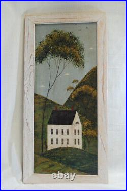Warren Kimble Folk Art House in Hills Primitive Landscape Framed Painting A1067