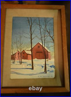 Watercolor of Barns in the winter, By C. B. Mackay'46, original Watercolor of Barns in the winter, By C. B. Mackay'46, original
