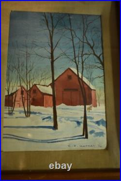 Watercolor of Barns in the winter, By C. B. Mackay'46, original Watercolor of Barns in the winter, By C. B. Mackay'46, original