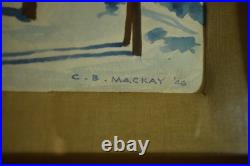 Watercolor of Barns in the winter, By C. B. Mackay'46, original Watercolor of Barns in the winter, By C. B. Mackay'46, original