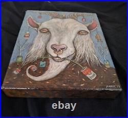 Weird art, original art, goat art, acrylic painting, 8 x 10, magic art