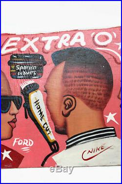 West African 1980s Folk-Painted Barber Shop Sign Ghana
