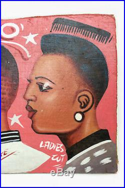 West African 1980s Folk-Painted Barber Shop Sign Ghana