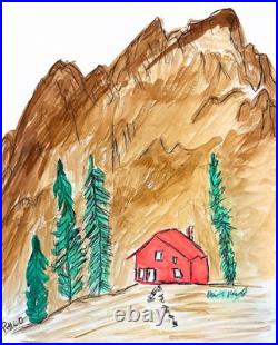Whimsical Mountain Scene Fine Art Painting 14X11 Watercolor Gallery Paper Signed
