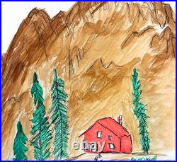 Whimsical Mountain Scene Fine Art Painting 14X11 Watercolor Gallery Paper Signed