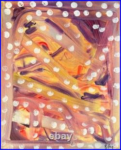 White Dots on Trails Original Abstract Painting Bold Color Modern Art 14x11