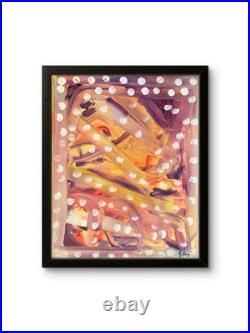 White Dots on Trails Original Abstract Painting Bold Color Modern Art 14x11