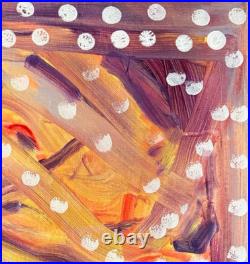 White Dots on Trails Original Abstract Painting Bold Color Modern Art 14x11