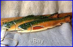 Will Kirkpatrick WEK Carved & Painted Folk Art Wooden Fish (2) 10L Brook Trout