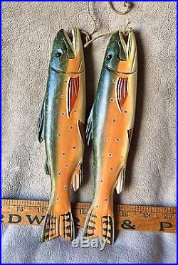 Will Kirkpatrick WEK Carved & Painted Folk Art Wooden Fish (2) 10L Brook Trout
