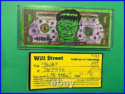 Will $treet painting on Dollar / Hulk Money art banksy marvel tenner faile pop