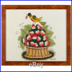 William Bill Rank Folk Art Theorem Painting-Distlefink on Strawberry Basket