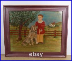 William Bill Rank Theorem Painting on Velvet Boy and Dog Folk Art (itm3t)