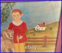 William Bill Rank Theorem Painting on Velvet Boy and Dog Folk Art (itm3t)