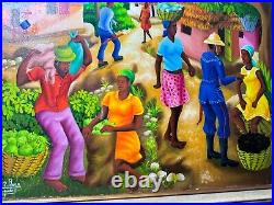 Wilner Cadet Haitian Folk Art Market Scene Oil Painting Signed And Framed