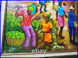 Wilner Cadet Haitian Folk Art Market Scene Oil Painting Signed And Framed