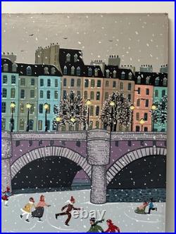 Winter Folk Art Painting Ice Skating Bridge Marika Vintage Children Kids Town Winter Folk Art Painting Ice Skating Bridge Marika Vintage Children Kids Town
