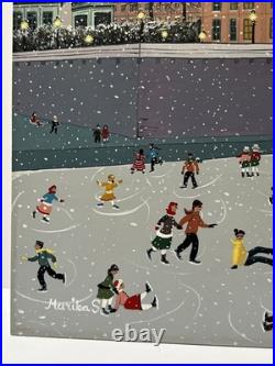 Winter Folk Art Painting Ice Skating Bridge Marika Vintage Children Kids Town Winter Folk Art Painting Ice Skating Bridge Marika Vintage Children Kids Town