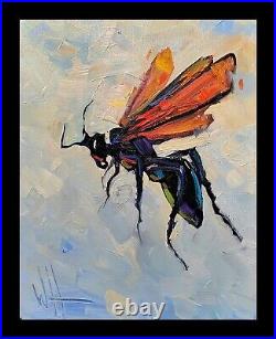 Wm HAWKINS Artist Original Wild Life Impressionism Wasp Folk Art Oil Painting