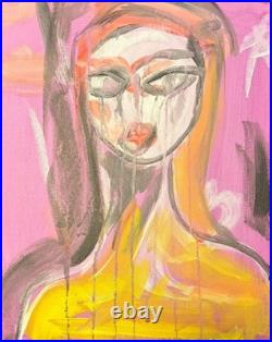 WomanPrimative style Abstract Expressionism Canvas Painting Original 14x11